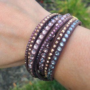 Swarovski double wrapped leather bracelet with crystals